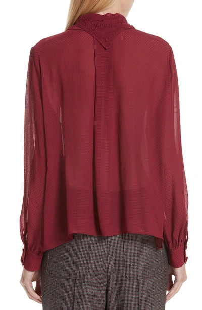 Shop Fendi Embroidered Polka Dot Voile Blouse In Red