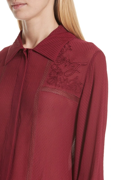 Shop Fendi Embroidered Polka Dot Voile Blouse In Red