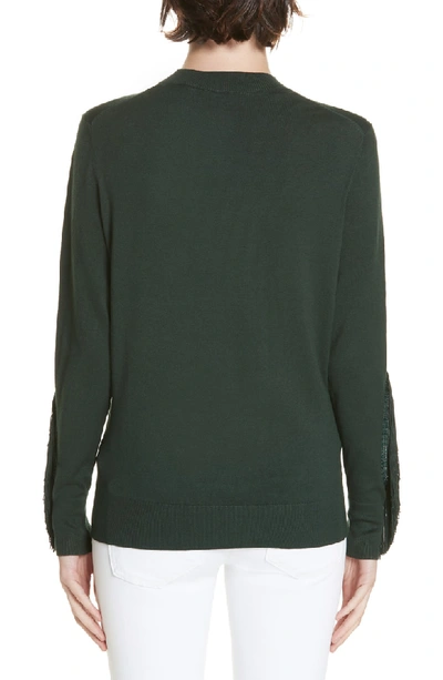 Shop Ted Baker Aniebal Fringe Trim Sweater In Dark Green