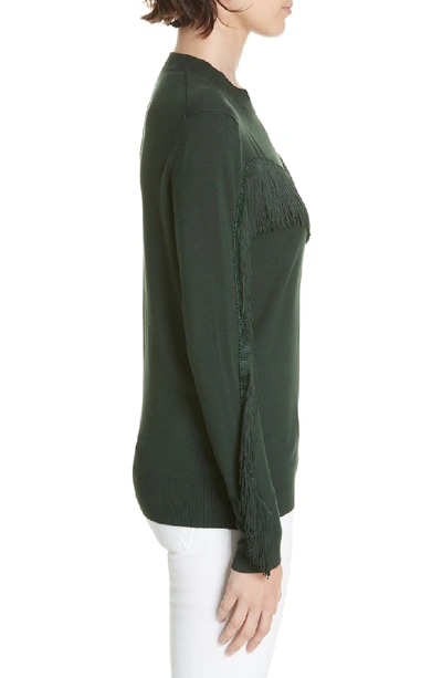 Shop Ted Baker Aniebal Fringe Trim Sweater In Dark Green