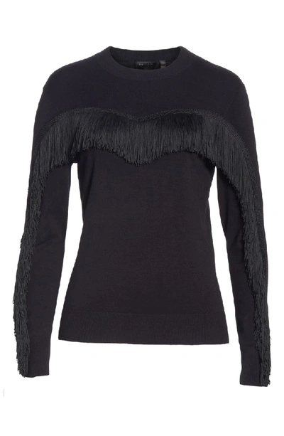 Shop Ted Baker Aniebal Fringe Trim Sweater In Black