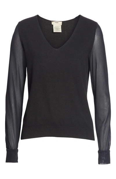 Shop Fuzzi Tulle Sleeve Sweater In Black
