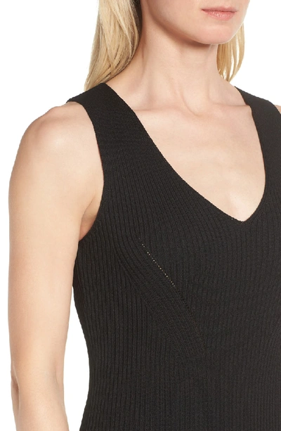 Shop Michael Michael Kors V-neck Rib Knit Sweater Dress In Black