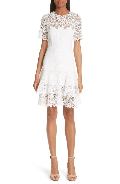 Shop Jonathan Simkhai Mixed Media Lace Mini Tee Dress In White