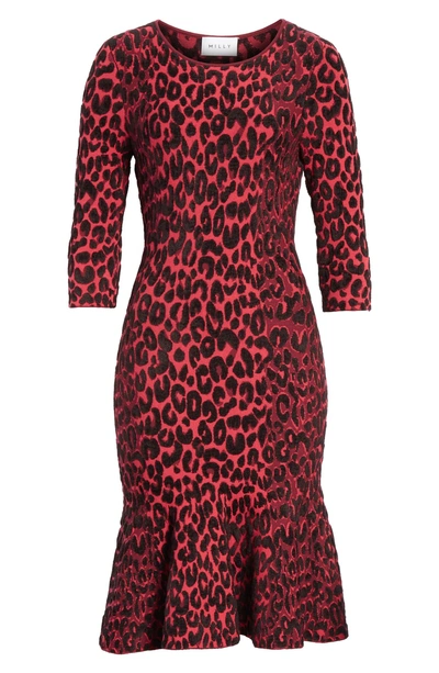 Shop Milly Flocked Cheetah Mermaid Dress In Ruby Multi