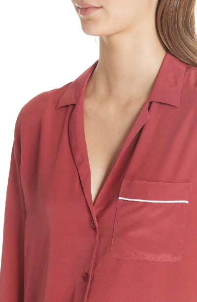 Shop Equipment Keira Piped Silk Shirt In Pinot Noir