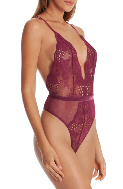 Shop In Bloom By Jonquil Balance Lace Thong Teddy In Burgundy