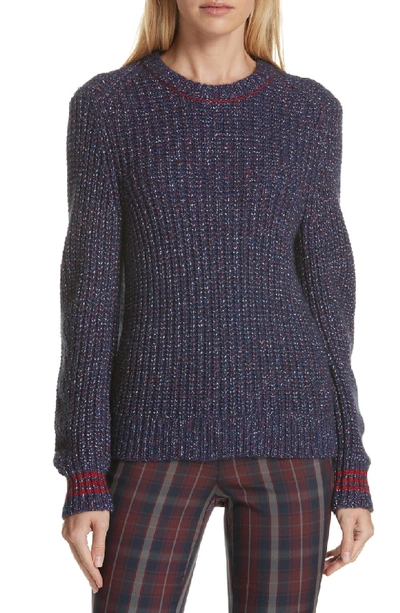 Shop Rag & Bone Cheryl Stripe Cuff Wool Blend Sweater In Navy/ Red