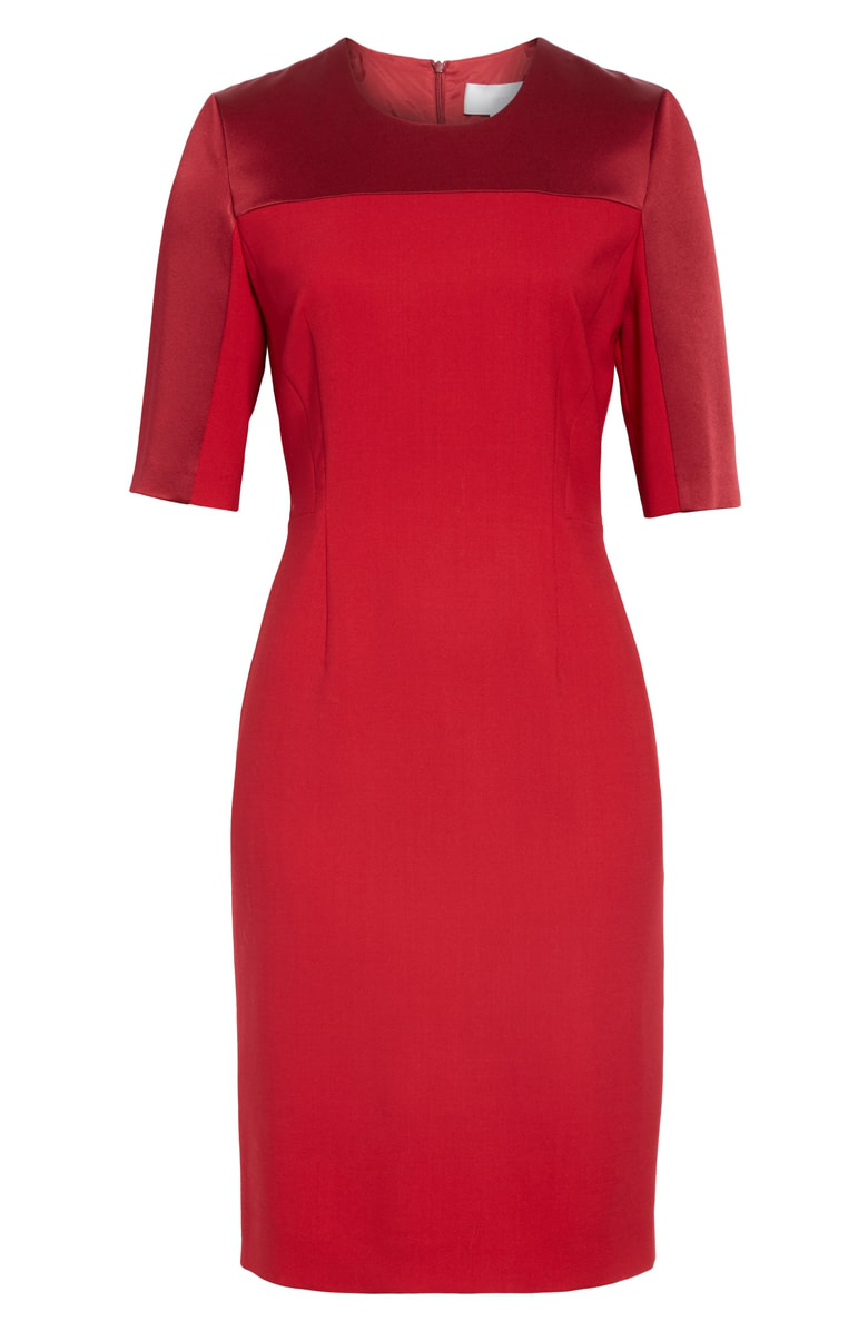 Hugo Boss Danufa Stretch Wool Sheath Dress In Dark Red | ModeSens