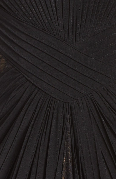Shop Tadashi Shoji Pintuck & Lace Gown In Black/ Nude