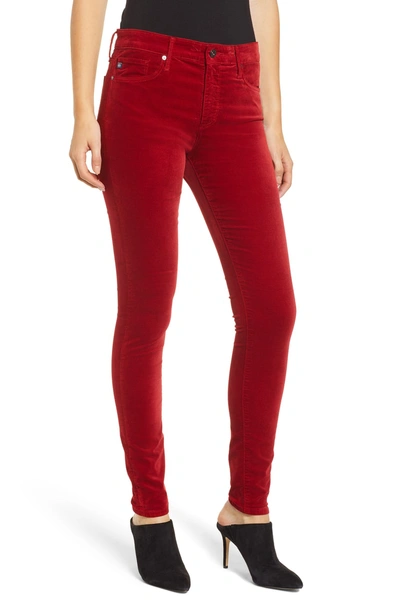 Shop Ag The Farrah High Waist Velvet Jeans In Red Amaryllis