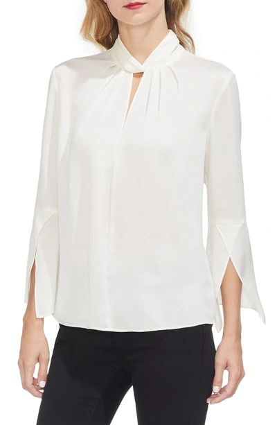Shop Vince Camuto Twist Neck Handkerchief Sleeve Satin Top In Pearl Ivory