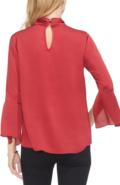 Shop Vince Camuto Twist Neck Handkerchief Sleeve Satin Top In Claret