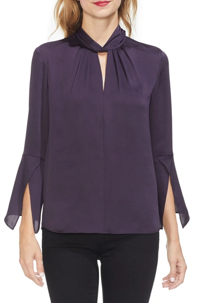 Shop Vince Camuto Twist Neck Handkerchief Sleeve Satin Top In Gilded Plum