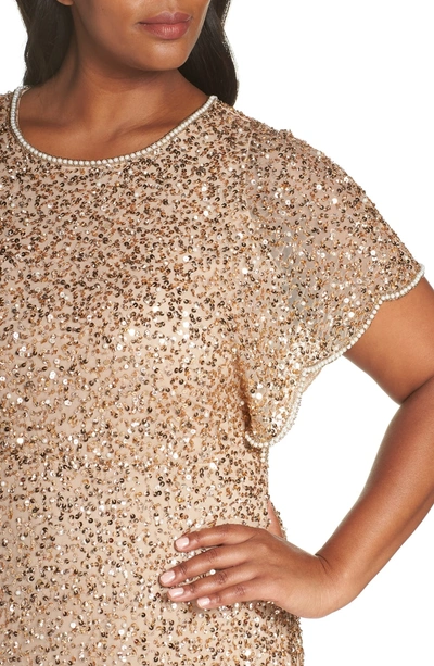Shop Adrianna Papell Beaded Flutter Sleeve Sheath Dress In Champagne/ Gold