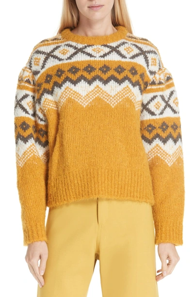 Shop Sea Fair Isle Shirred Sleeve Sweater In Yellow