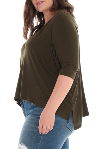 Slink Jeans Ribbed V-neck Top In Dark Olive