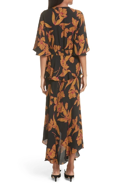 Shop A.l.c Avi Print Silk Midi Dress In Black/ Ochre