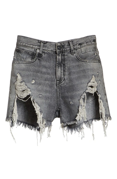 Shop R13 Shredded Slouch Denim Shorts In Leyton Black