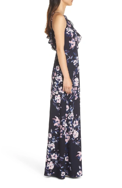 Shop Wayf Jamie Ruffle Wrap Gown In Midnight Bouquet Floral