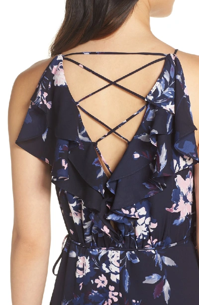 Shop Wayf Jamie Ruffle Wrap Gown In Midnight Bouquet Floral