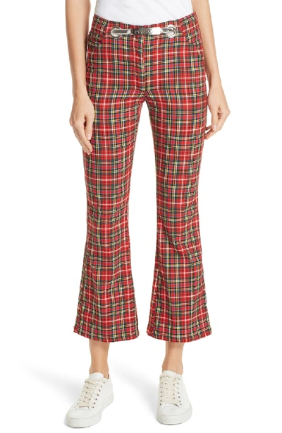 Shop Miaou Morgan Tartan Crop Flare Pants In Red Plaid