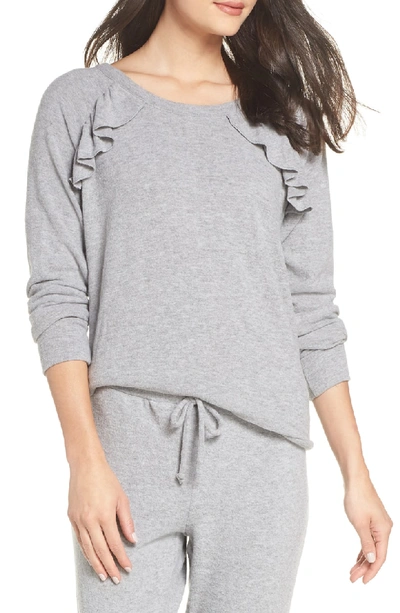 Shop Chaser Love Ruffle Knit Pullover In Heather Grey