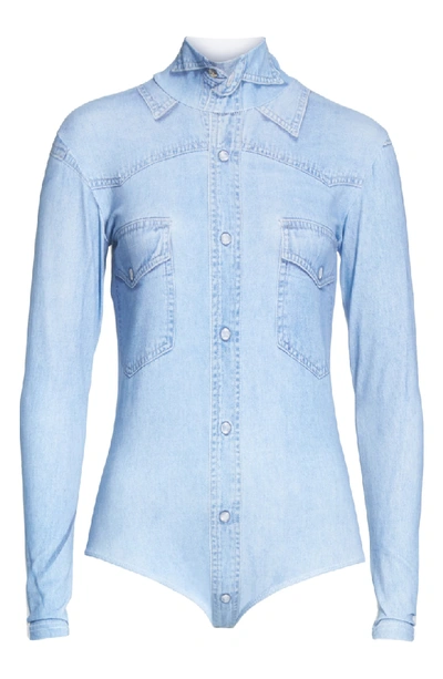Shop Vetements Denim Print Bodysuit In Blue Denim