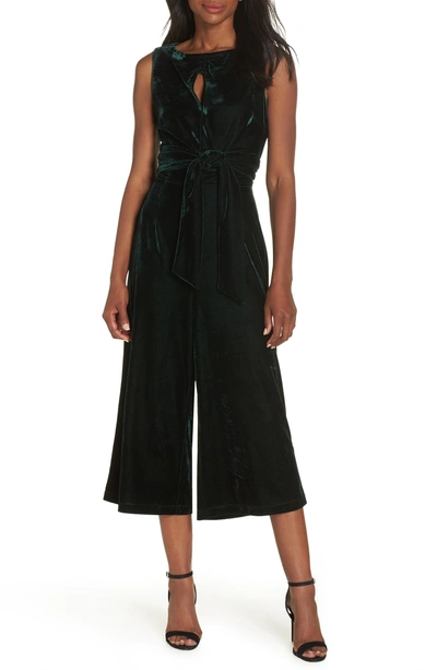 Shop Adelyn Rae Simone Wide Leg Crop Velvet Jumpsuit In Hunter Green