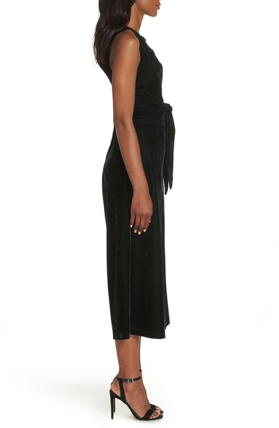 Shop Adelyn Rae Simone Wide Leg Crop Velvet Jumpsuit In Hunter Green