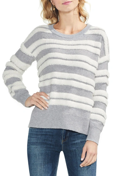 Shop Vince Camuto Loopstripe Crewneck Sweater In Light Heather Grey