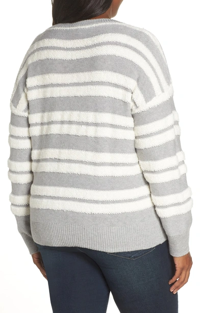 Shop Vince Camuto Loopstripe Crewneck Sweater In Light Heather Grey