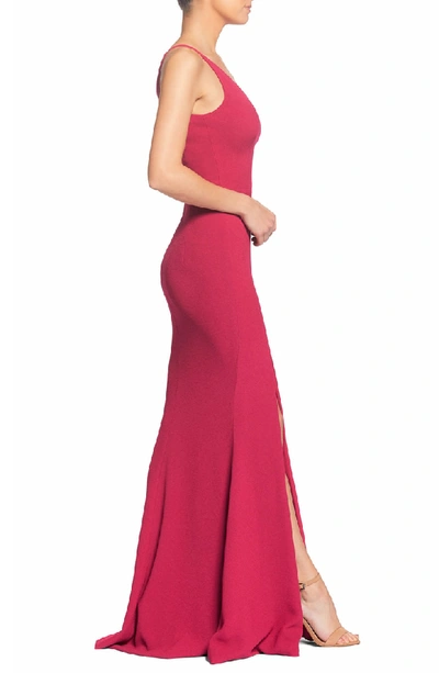 Shop Dress The Population Iris Slit Crepe Gown In Raspberry