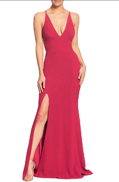 Shop Dress The Population Iris Slit Crepe Gown In Raspberry