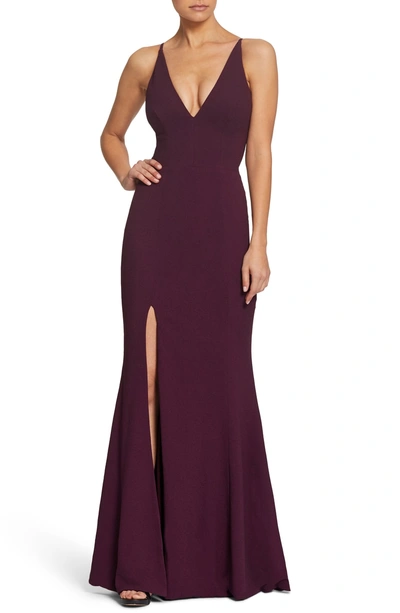 Shop Dress The Population Iris Slit Crepe Gown In Plum