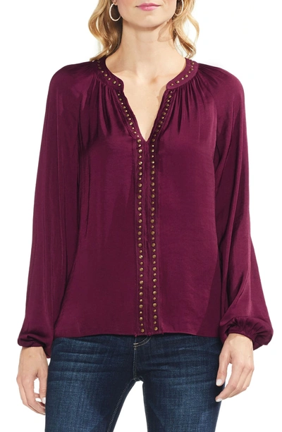 Shop Vince Camuto Stud Detail Hammered Satin Blouse In Manor Red