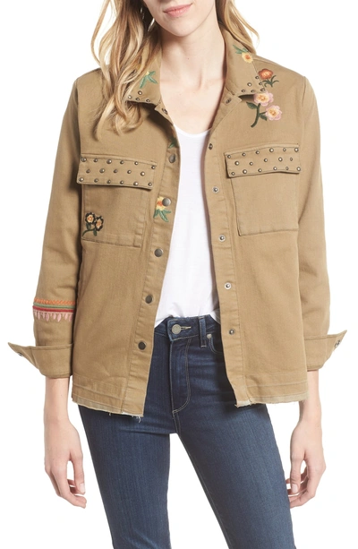 Shop Billy T Embroidery Stud Detail Cotton Twill Jacket In Army