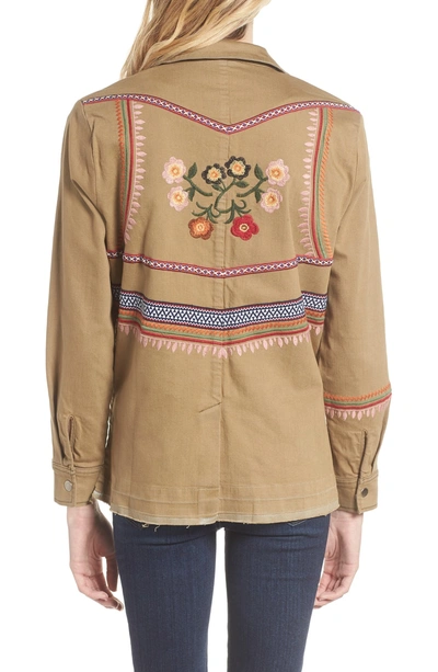 Shop Billy T Embroidery Stud Detail Cotton Twill Jacket In Army