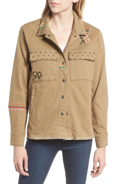 Shop Billy T Embroidery Stud Detail Cotton Twill Jacket In Army