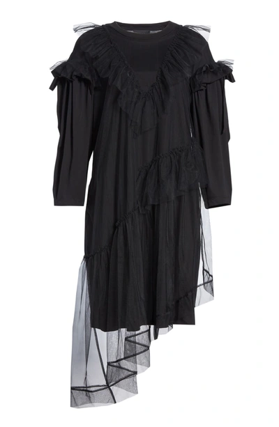 Shop Simone Rocha Tulle Ruffle Shift Dress In Black