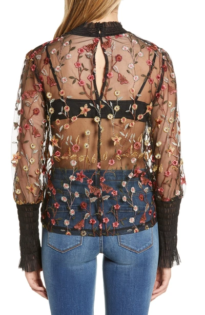 Endless Rose Embroidered Mesh Top In Black