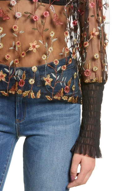 Endless Rose Embroidered Mesh Top In Black