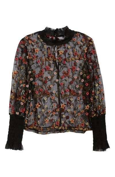 Endless Rose Embroidered Mesh Top In Black