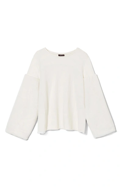 Shop Vince Camuto Faux Fur Sleeve Sweatshirt In Antique White