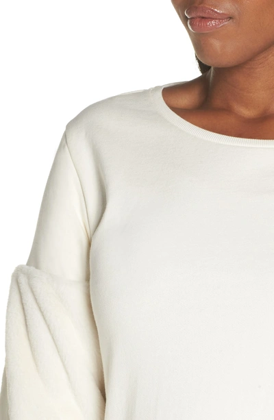 Shop Vince Camuto Faux Fur Sleeve Sweatshirt In Antique White