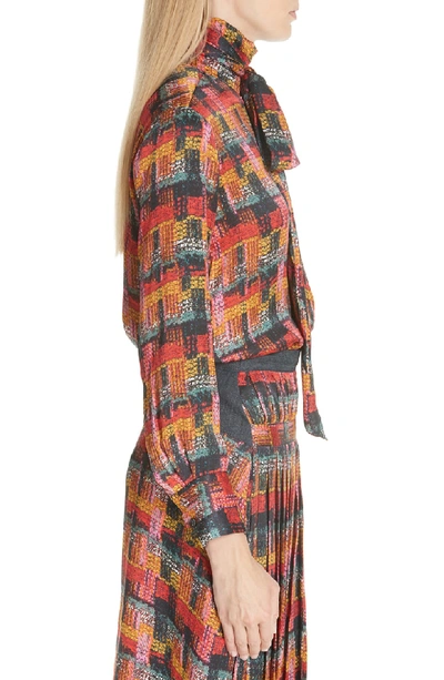 Shop Adam Lippes Print Satin Chiffon Blouse With Detachable Tie In Red Multi