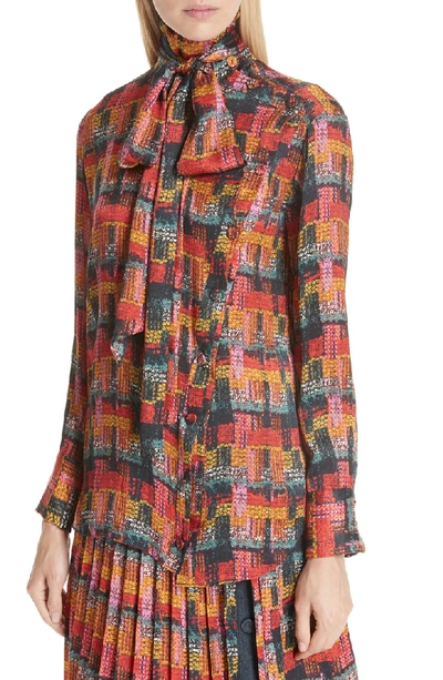 Shop Adam Lippes Print Satin Chiffon Blouse With Detachable Tie In Red Multi