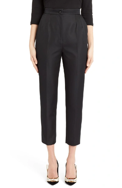 Shop Dolce & Gabbana Pleated Silk Blend Skinny Pants In Black