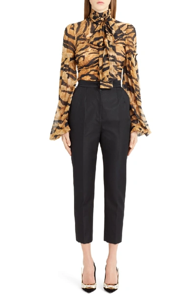 Shop Dolce & Gabbana Pleated Silk Blend Skinny Pants In Black