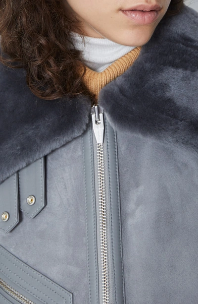 Shop The Arrivals Moya Mini Leather & Genuine Shearling Jacket In Gray